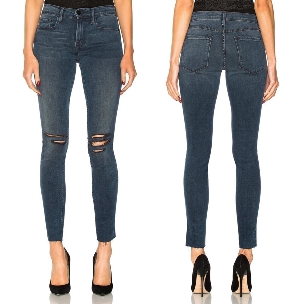 FRAME Denim Le Skinny De Jeanne Jeans in Gifford Size 27 Distressed Raw Ankle